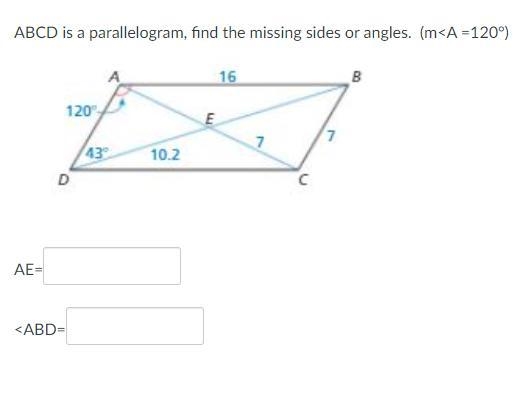 ABCD is a parallelogram, find the missing sides or angles. (m-example-1