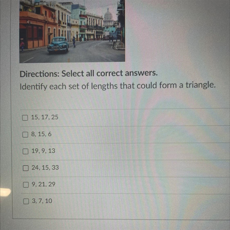 Identify each set of lengths that could form a triangle-example-1