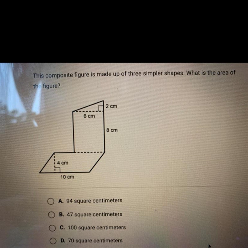 This composite figure is made up of three simpler shapes. What is the area of the-example-1