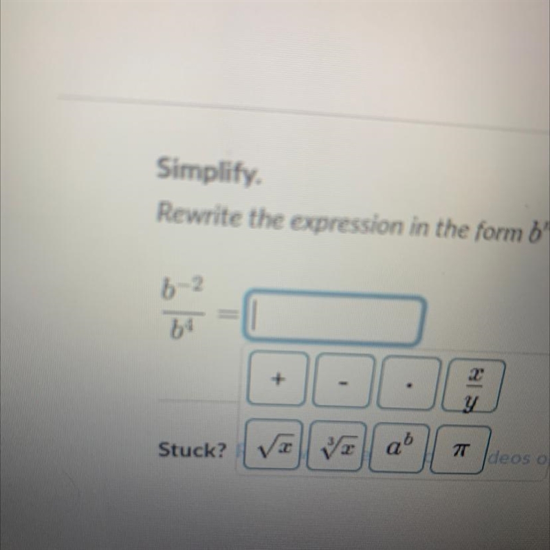 Rewrite the expression in the from form b^n-example-1