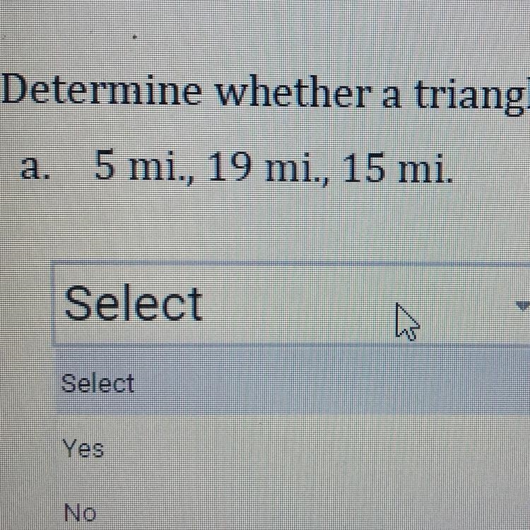 Determine whether a triangle can have the following sides with the given lengths-example-1