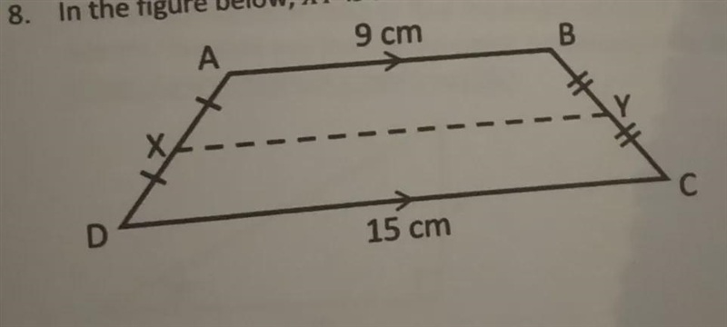 Line XY is the mid-segment of trapezoid ABCD find the length of line XY-example-1