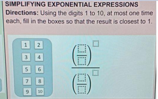 Using the digits 1 to 10 at most one time each, fill in the boxes to make the result-example-1