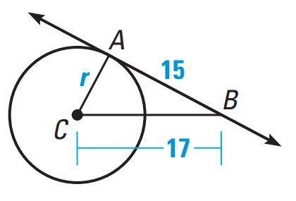 AB is a tangent. Find the length of the radius, r.-example-1