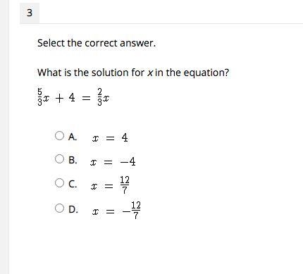 Solve for x. What is the solution for x in the equation? please help. A. B. C. D.-example-1