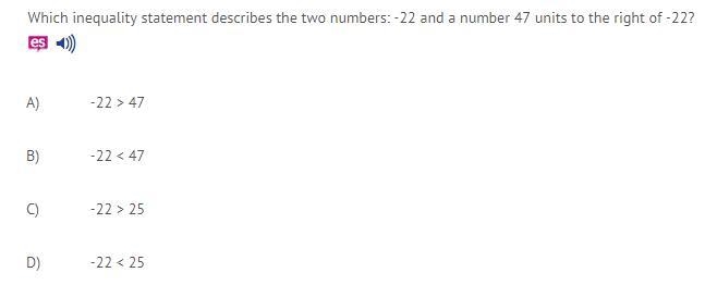 Which inequality statement describes the two numbers: -22 and a number 47 units to-example-1