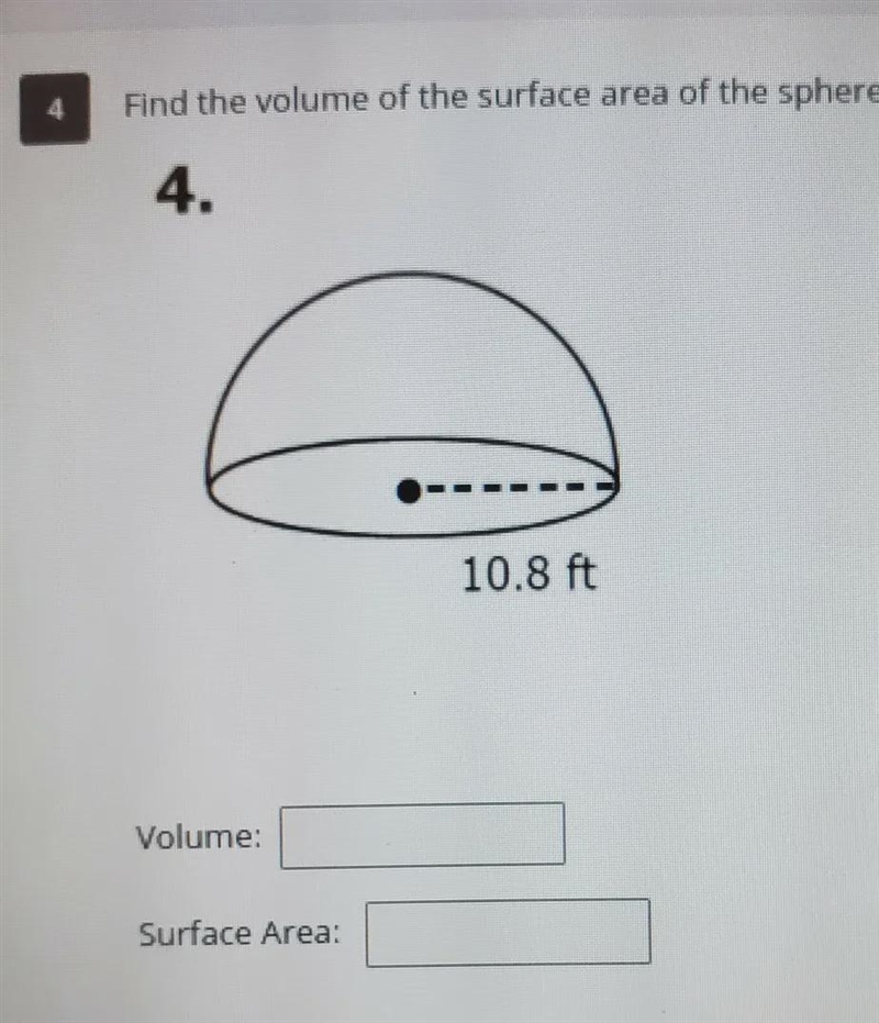 find the volume of the surface area of the sphere. use pi in the calculator. include-example-1