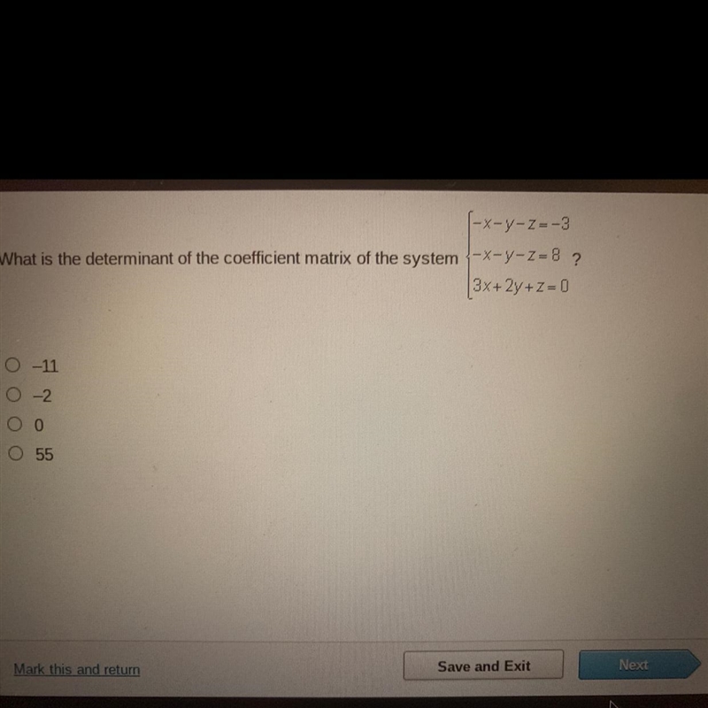 What is the determinant of the coefficient matrix of the system?-example-1