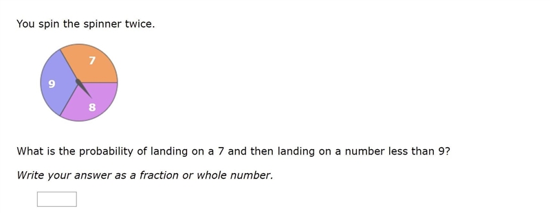 You spin the spinner twice. What is the probability of landing on a 7 and then landing-example-1