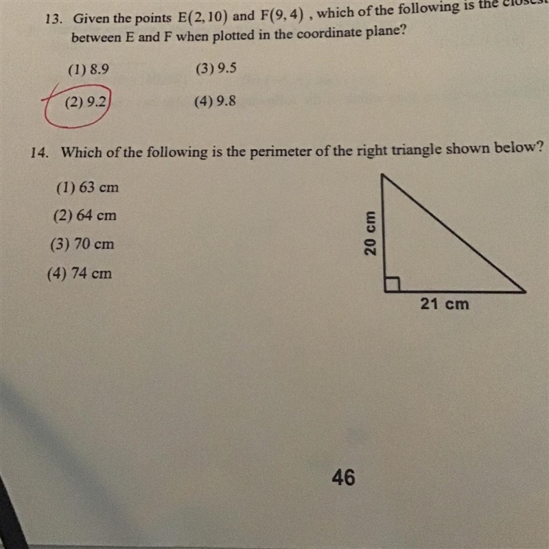 14. Which of the following is the perimeter of the right triangle shown below? (1) 63 cm-example-1