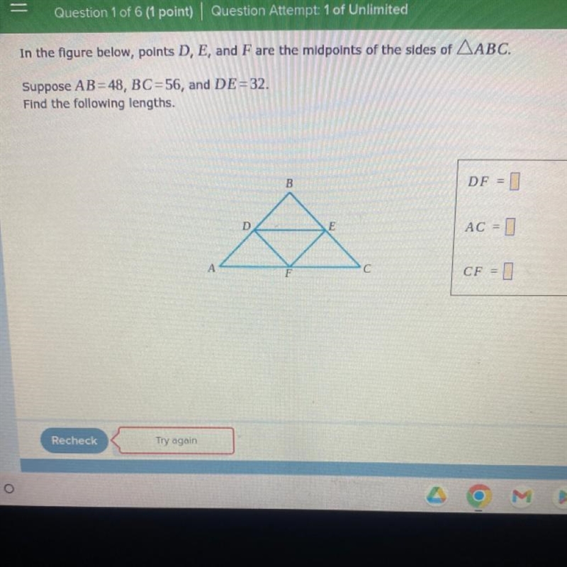 In the figure below, points D, E, and F are the midpoints of the sides of ABC-example-1