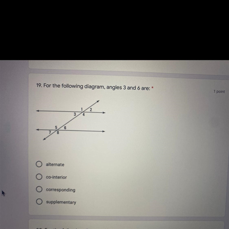 For the following diagram, angles 3 and 6 are:-example-1