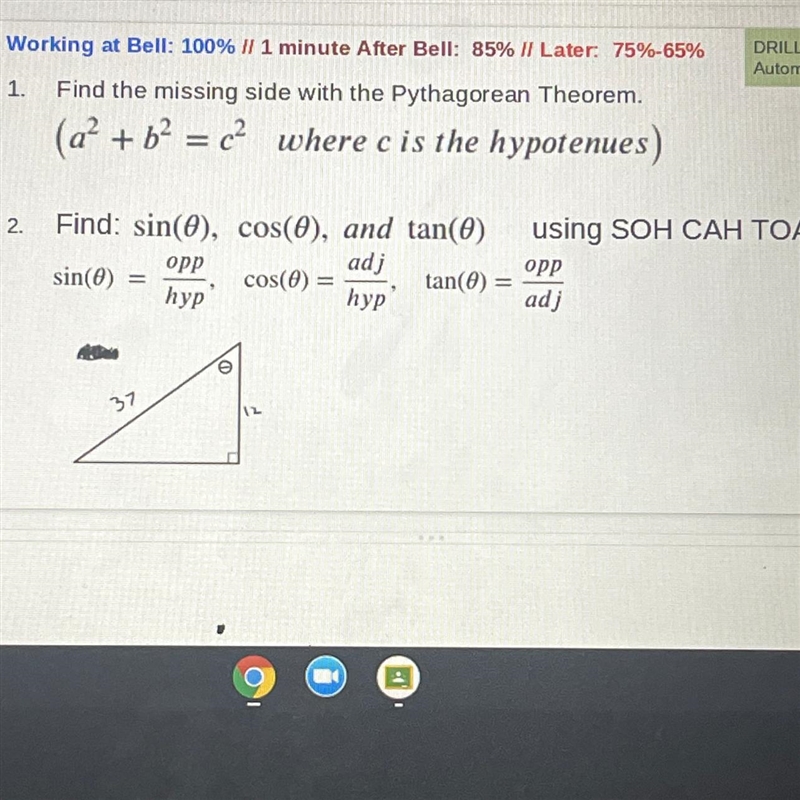 1. Find the missing side with the Pythagorean Theorem. (a? + b² = c? where c is the-example-1