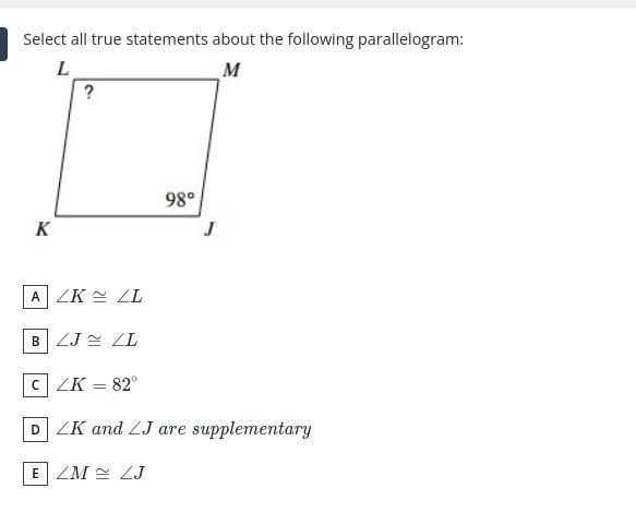 Select all the true statements about the following parallelogram-example-1