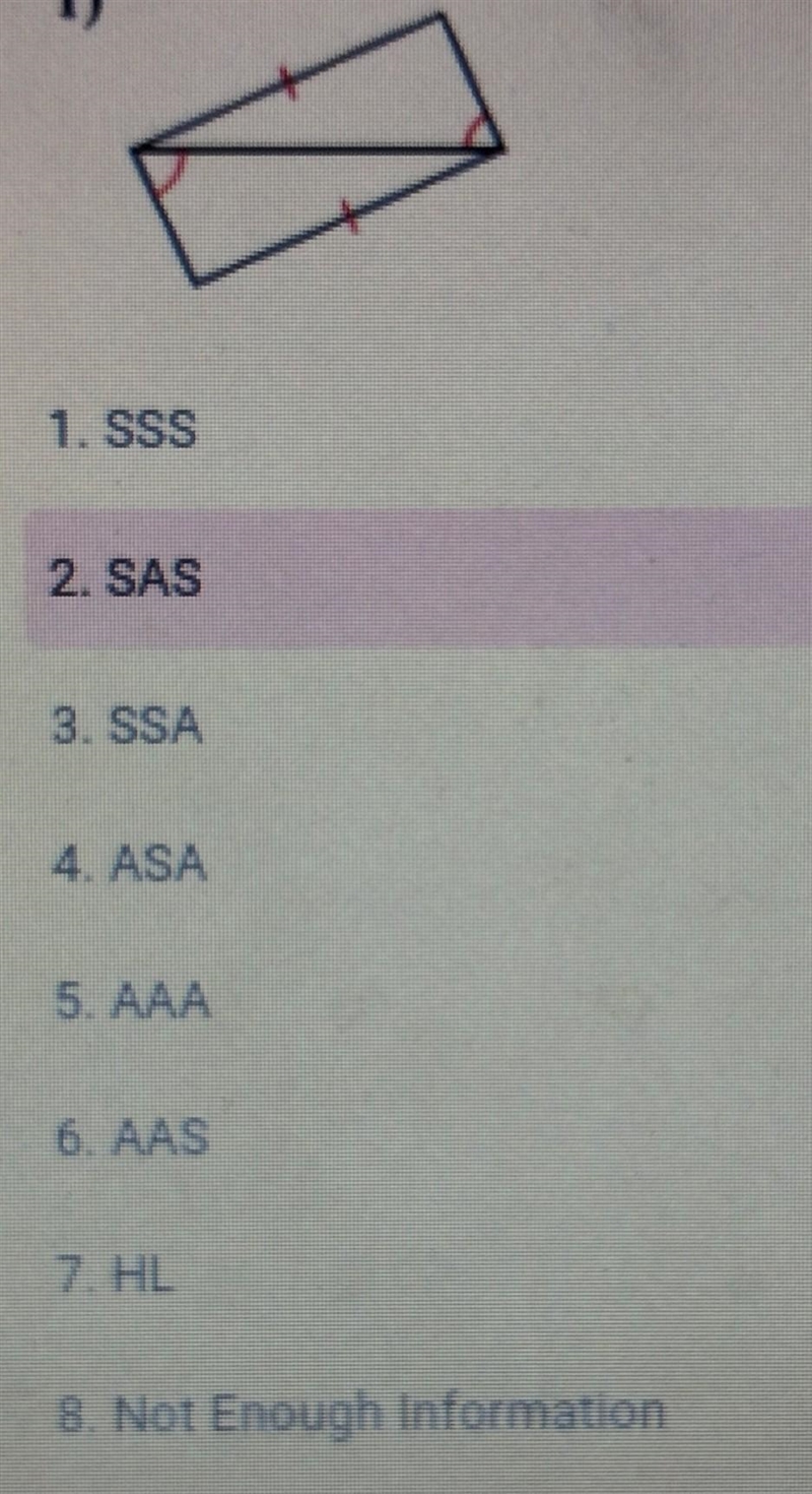 1. SSS 2. SAS 4. ASA 7. HL 8. Not Enough Information X ​-example-1