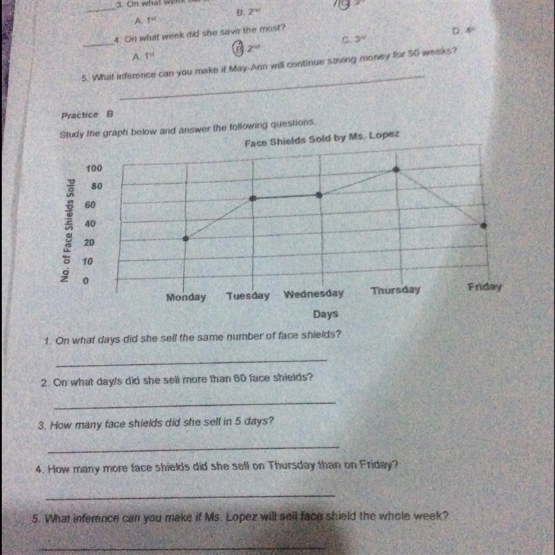 Practice B Study the graph below and answer the following questions. 100 80 No. of-example-1