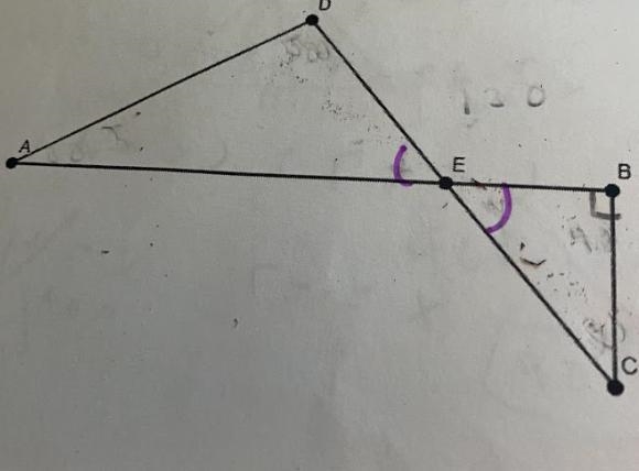 In the accompanying diagram, points A, E, and B are collinear, measure of angle A-example-1