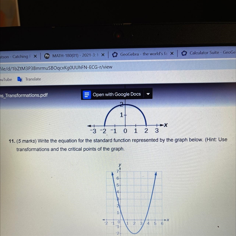 Number 11 please write the equation for the standard function use transformations-example-1