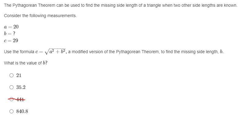 The Pythagorean Theorem can be used to find the missing side length of a triangle-example-1