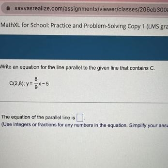 Write an equation for the line parallel to the given line that contains C.-example-1