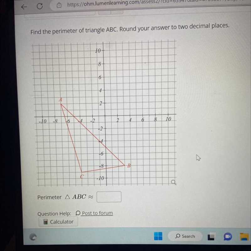 Find the perimeter of triangle ABC. Round your answer to two decimal places.-example-1