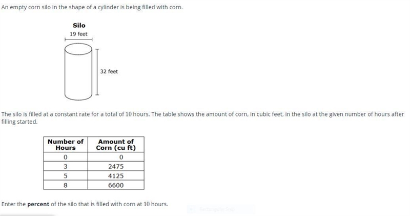 What is the percent of the silo that is filled with corn at 10 hours. ​Use the picture-example-1