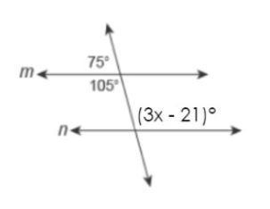 For what value of x is line m parallel to line n?-example-1