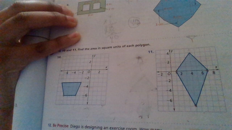 In 10 and 11, find the area in square units of each polygon.-example-1