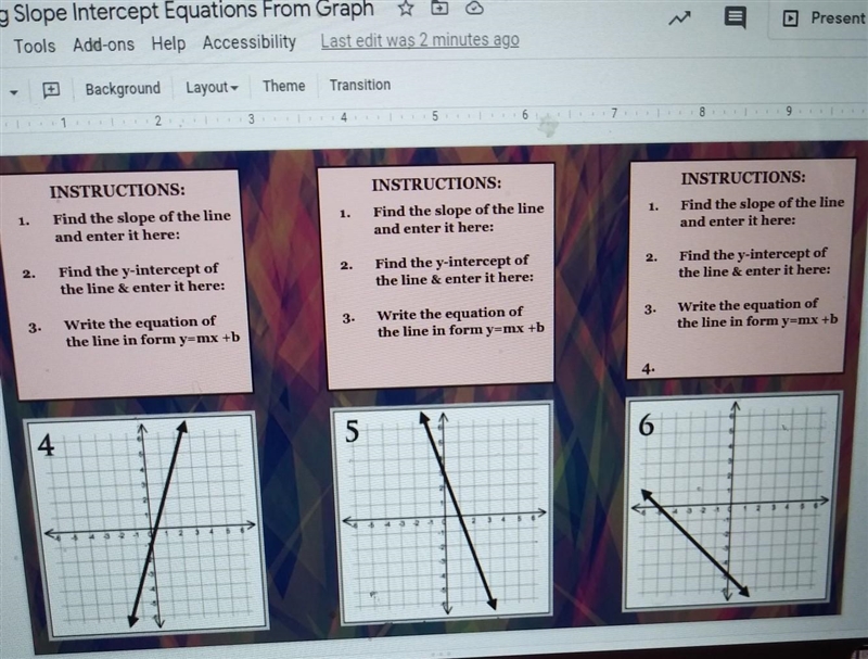 ung Jersion Writing Slope Intercept Equations from Graph Slide Arrange Tools Add ons-example-1