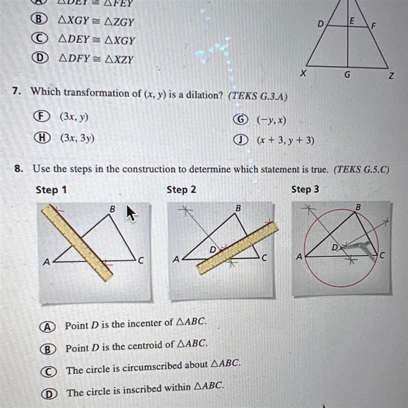 Number 8. use the Steps in the construction to determine which statement is true-example-1