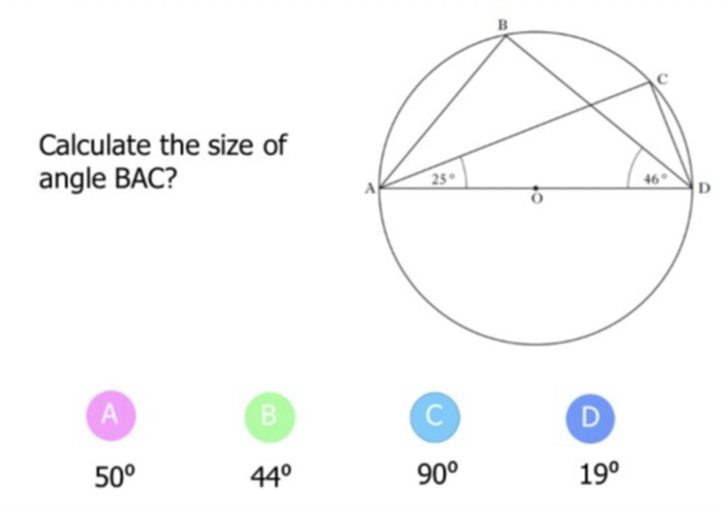 URGENT CIRCLE THEOREM - find the size of the angle BAC-example-1