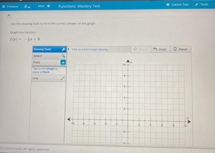 Use the drawing tools to form the correct answer on the graph. Graph this function-example-1