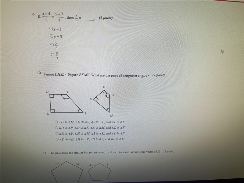 If x+4/4 = y+7/7 then x/4 =___. (Number 9 is the one I need an answer for)-example-1