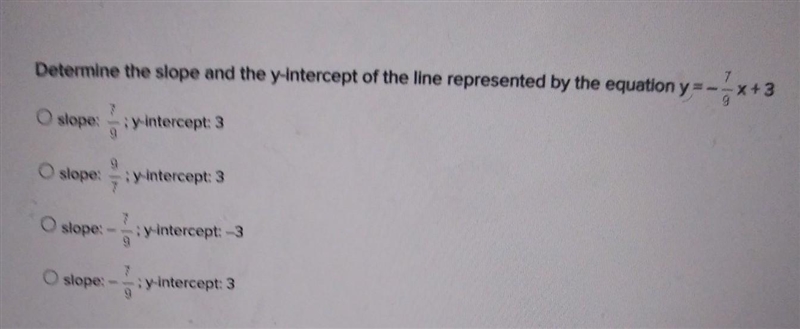 Determine the slope and the y-intercept of the line represented by the equation y-example-1