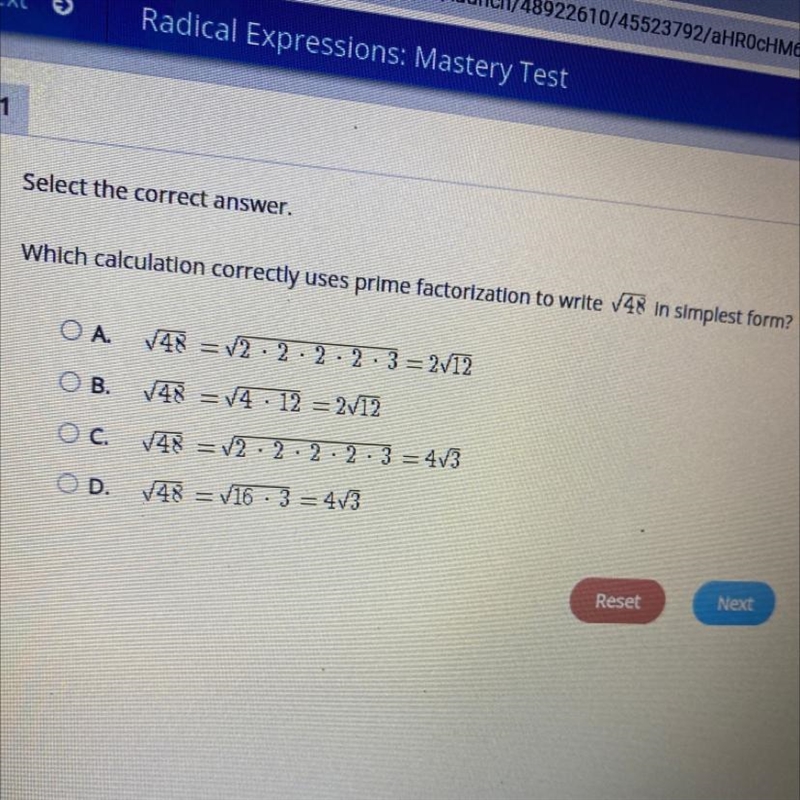 Select the correct answer. Which calculation correctly uses prime factorization to-example-1