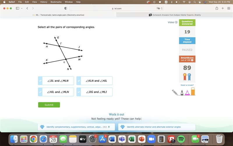 Select all of the Corresponding angles-example-1