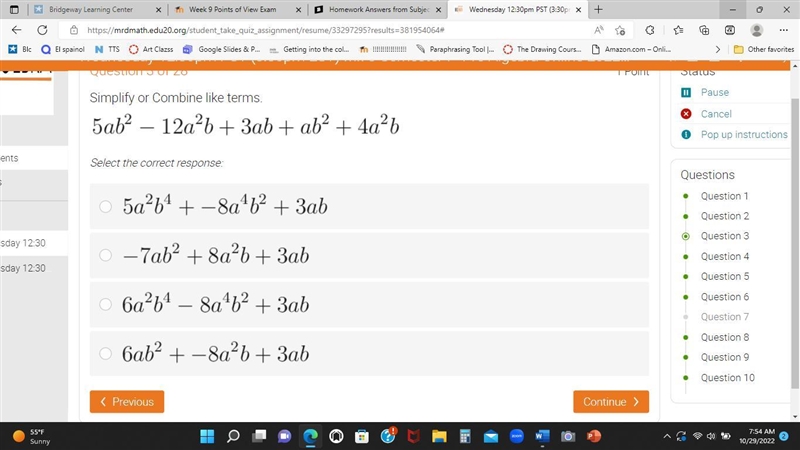 SIMPLIFY OR COMBINE LIKE TERMS!!! 5ab^2- 12a^2b+ 3ab+ab^2+4a^2b-example-1