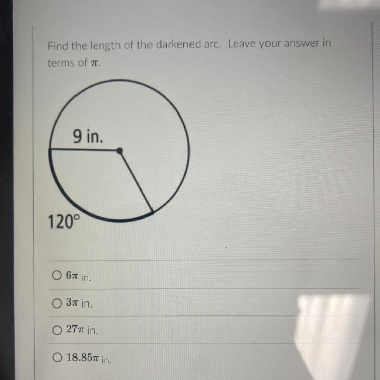 Find the length of the darkened arc. leave your answer in terms of-example-1