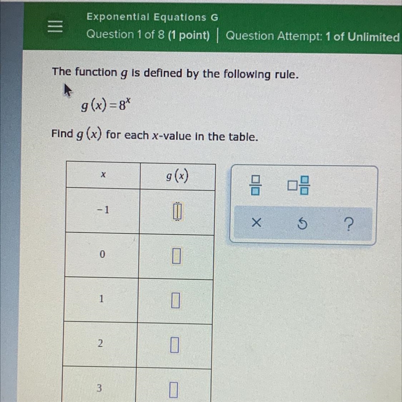 Find g (x) for each x- value in the table-example-1