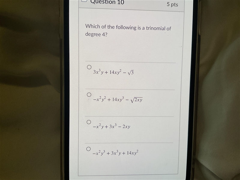 HELP PLEASE. Over due assignment I don’t understand. Which of the following is a trinomial-example-1