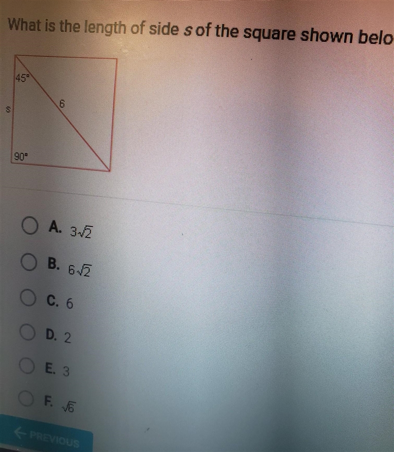 What is the length of side s of the square shown below ​-example-1