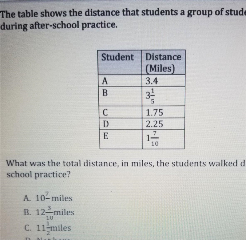 The table shows the distance the students a group of students walked during after-example-1