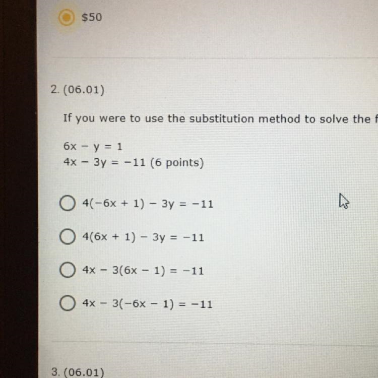 If you were to use the substitution method to solve the following system, choose the-example-1