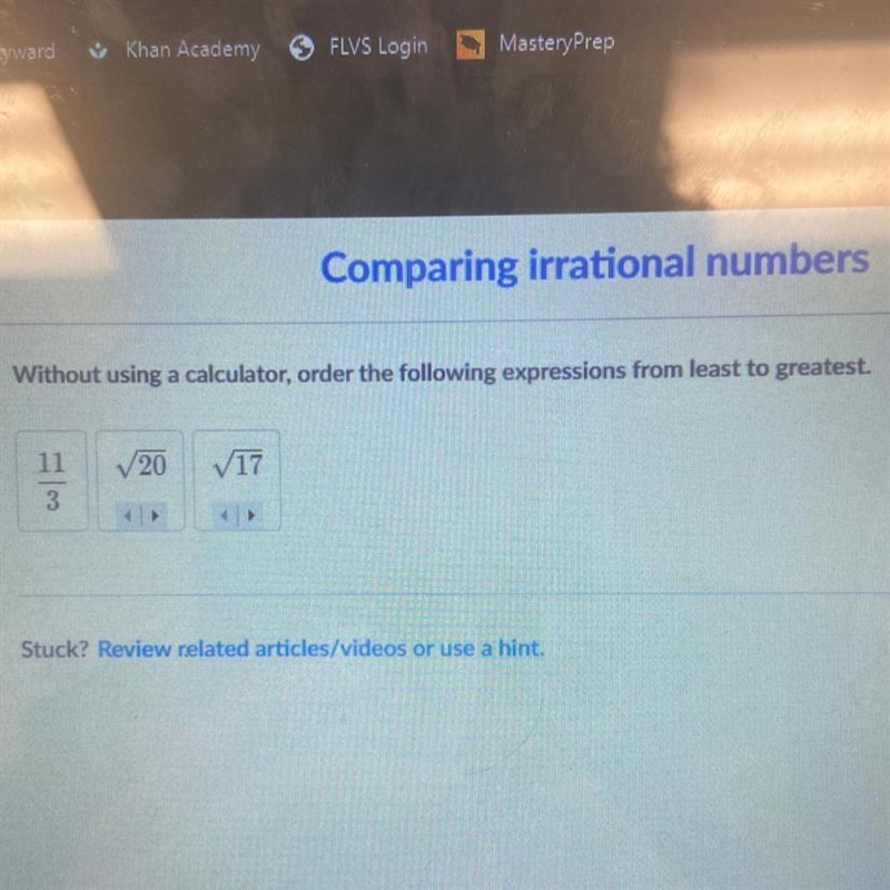 Without using a calculator, order the following expressions from least to greatest-example-1