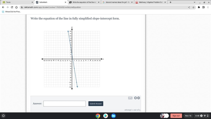 Write the equation of the line in fully simplified slope-intercept form. PLs help-example-1