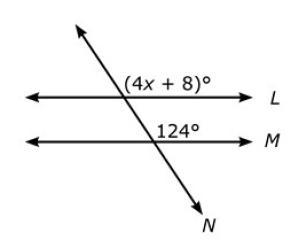 Lines L and M are parallel. What is the value of x? 12 16 29 33-example-1