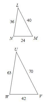 Are these triangles similar? If so by which postulate? A) Yes, by AA B) Yes, by SSS-example-1