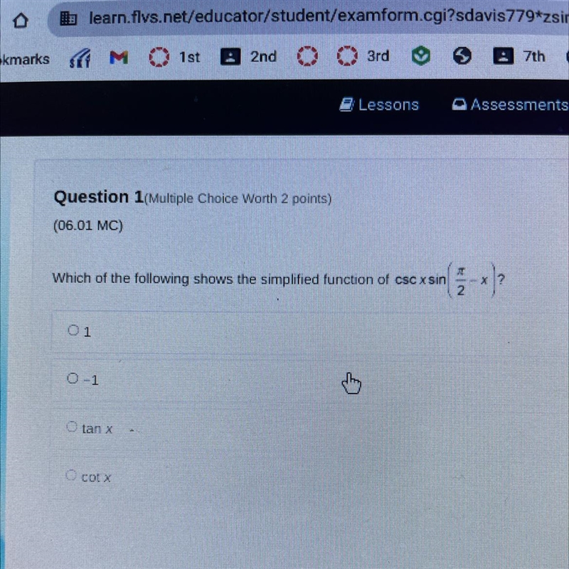 Which of the following shows the simplified function of csc x sin(pi/2 -x)?-example-1