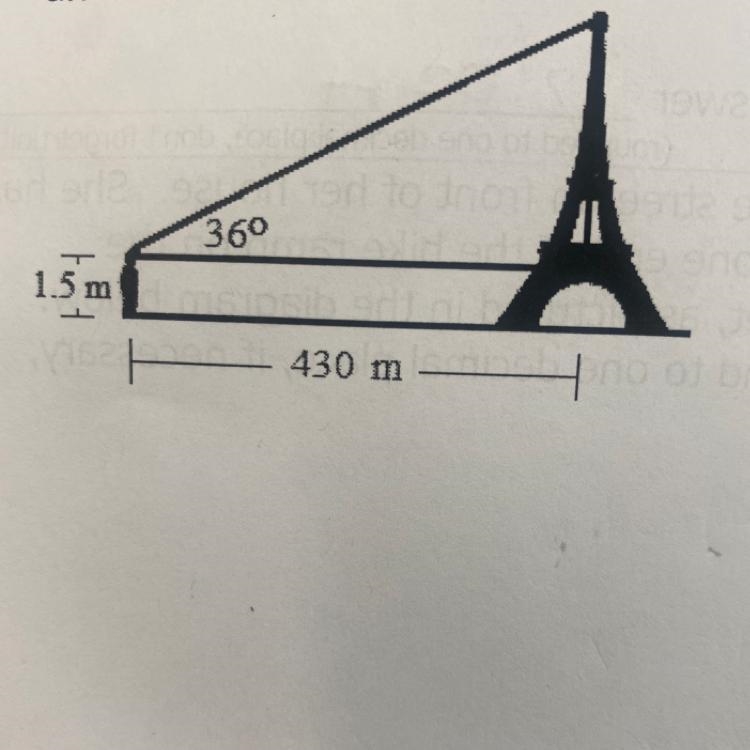 Jean's eye level is 1.5 meters off the ground. When he stands 430 meters from the-example-1