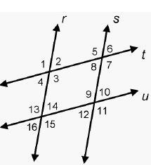 Parallel lines r and s are cut by two transversals, parallel lines t and u. Lines-example-1